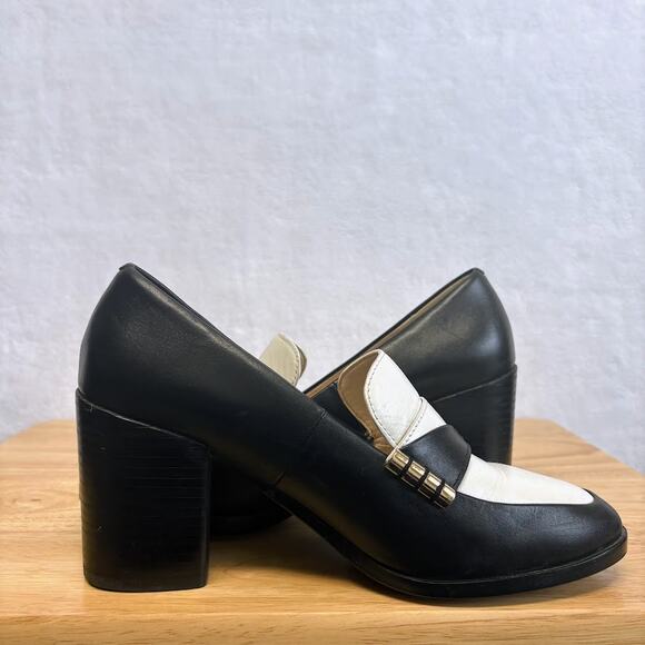 Cole Haan Mazie Colorblock Slip On Black Leather Loafer Stacked Heel Pump Size 8 - Picture 6 of 12